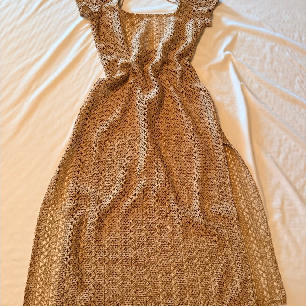 O'Neill Crochet Maxi Dress in Tan-Beige